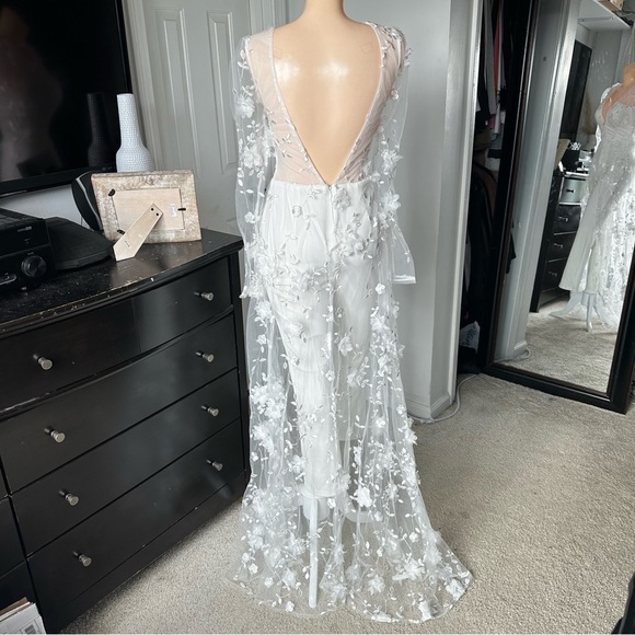 LULU’S IMMACULATE FAVORITE MESH EMBROIDERED CAPE JUMPSUIT - Picture 13 of 17